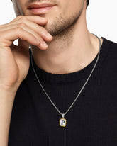 P Initial Amulet in Sterling Silver with 14K Yellow Gold, 17mm